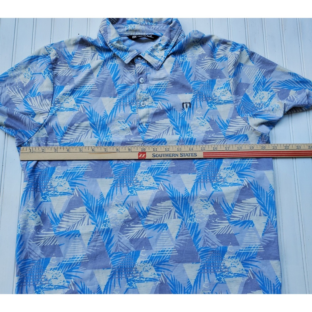 Travis Mathew Mens Blue Palm Geometric Print Polo Shirt Size M Pima Cotton Golf - Picture 4 of 7